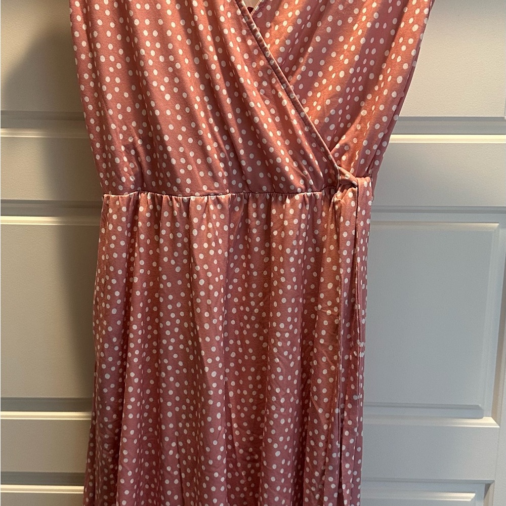 NWT CHARMYI Charmy Pink/Salmon Polka Dot Summer Work Dress Women’s Small